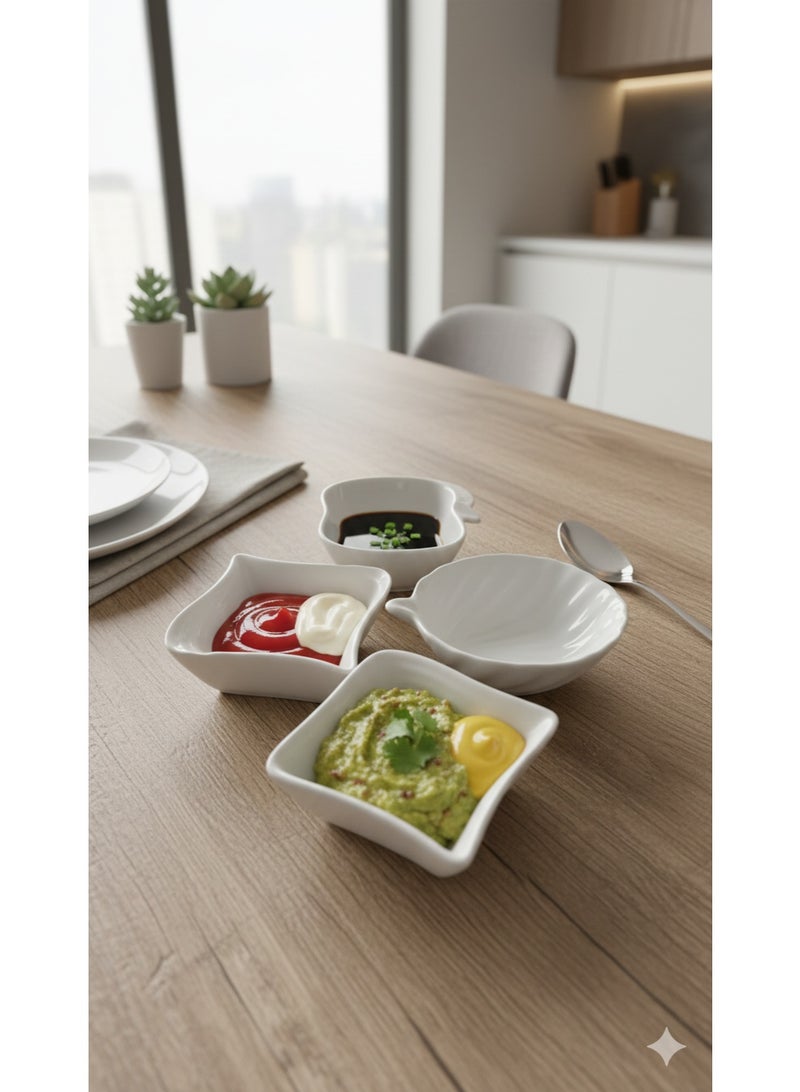 طقم بولات صوص سيراميك أبيض فاخر 6 قطع بتصميمات فنية متنوعة – أطباق صوص صغيرة لتقديم الصويا صوص والكاتشب والمايونيز – بولات تقديم للمقبلات والسوشي والتوابل والمكسرات – أوعية سيراميك أنيقة للضيافة والسفرة العصرية - Image 3